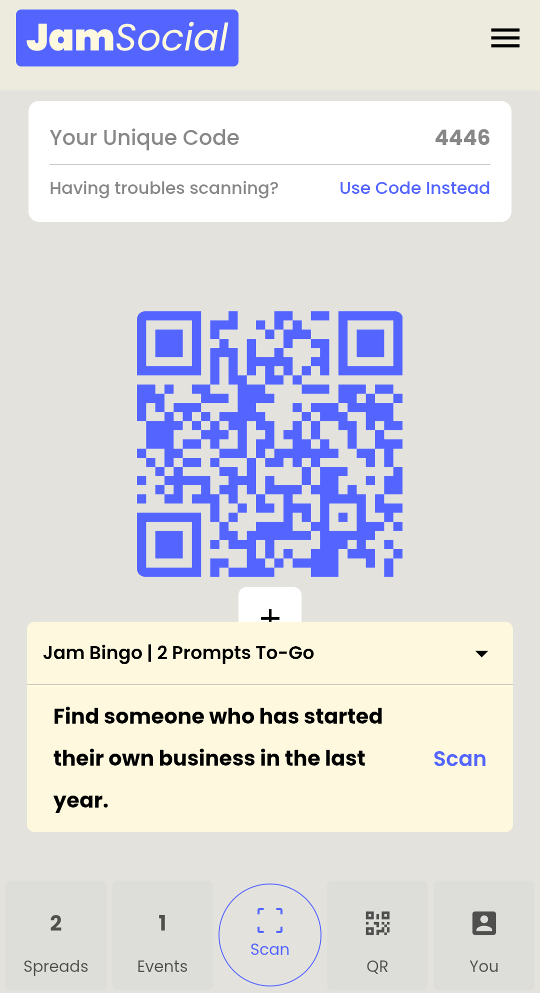 Unlocked code used to complete bingo square in Jam Bingo
